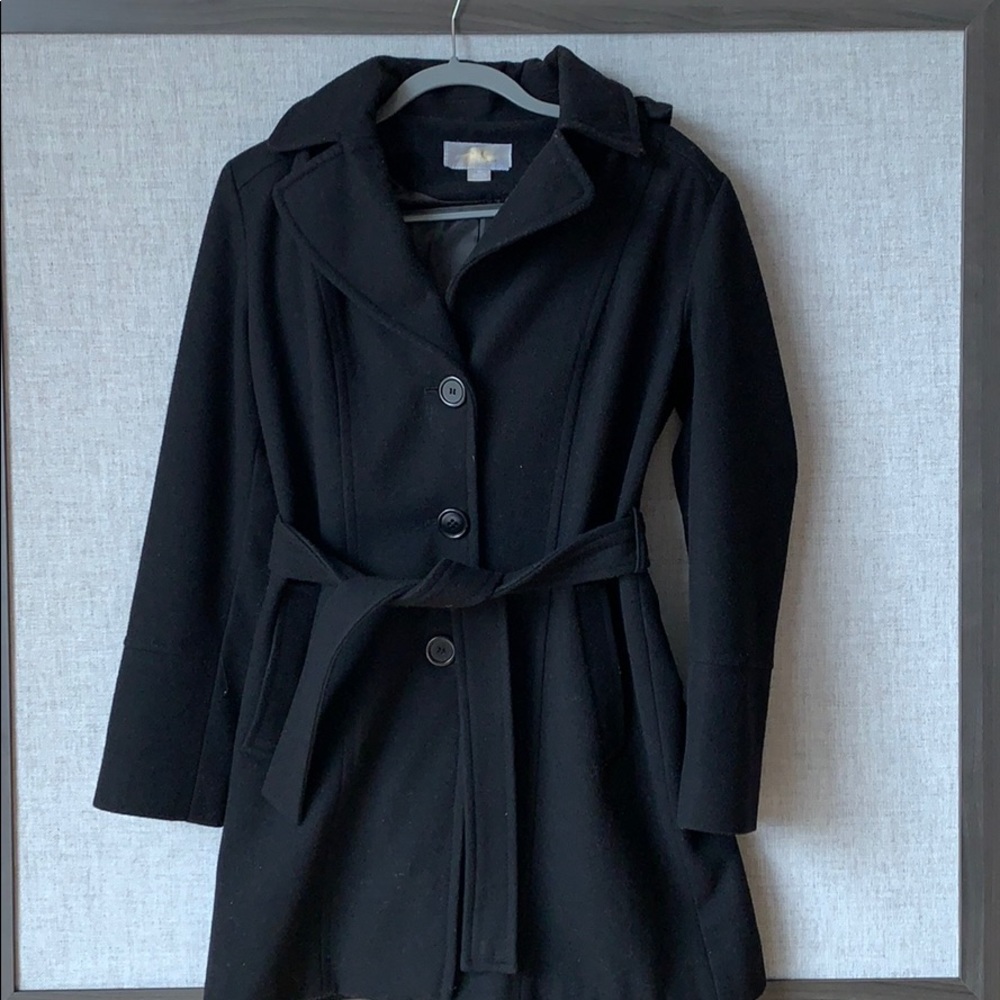 Michael Kors Wool Blend Black Coat; Removable Hood